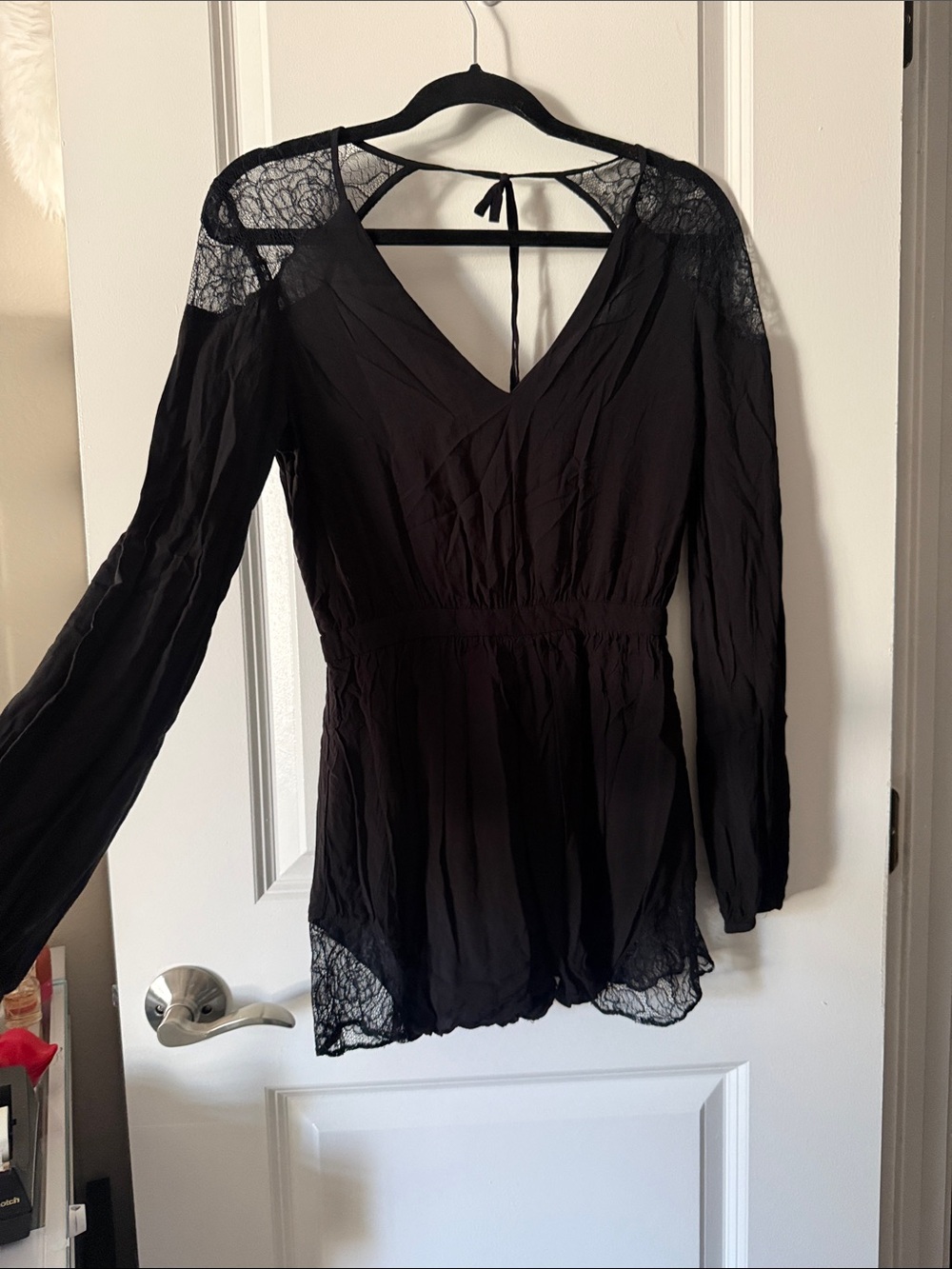 Kimchi Blue Black Lace-Trim Long-Sleeve Romper
